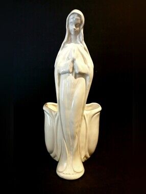 Vintage White Ceramic Madonna Figurine Vase Planter